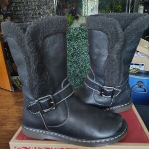 Dr. Martens Black Shearling-Lined Boots with Buckle